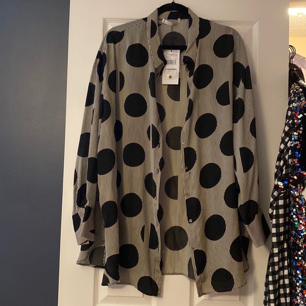 Violeta by MANGO Polka Dot Silky Button Down
